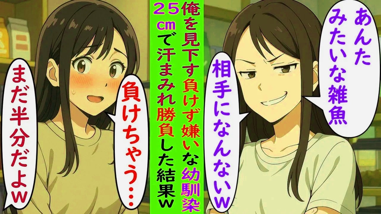 【AI漫画】俺を見下す負けず嫌いな幼馴染→25㎝で汗まみれＨ勝負した結果ｗ