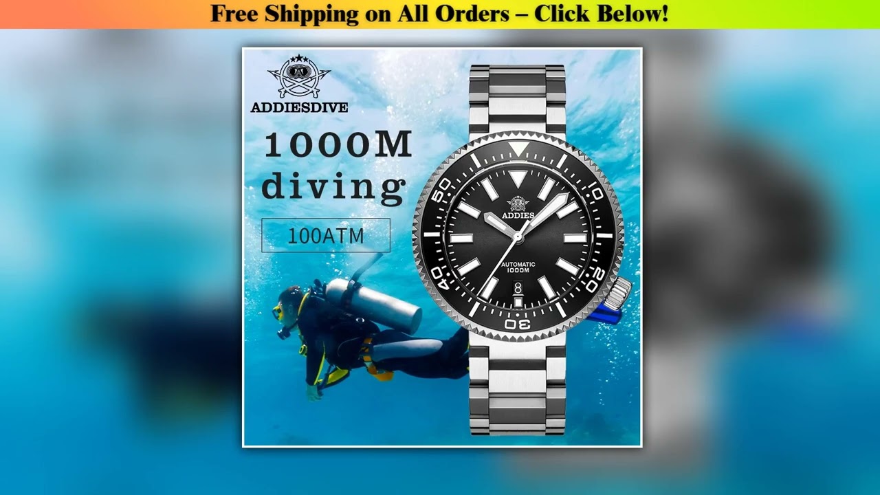 ADDIESDIVE Men's Luxury Watch 1000m diver's watch Waterproof luminous Sapphire Glass reloj hombre