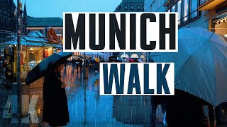 Walking in the Rain in Munich in 4K, Binaural 3D Sound, Rain City ambience