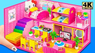 DIY Project Build Two Floor Pink Miniature House has 2 Bedroom, Kitchen, Living Room from Cardboard
