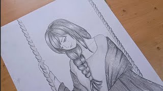A sad girl on a swing ll pencil sketch process ll easy for beginners ll step by step