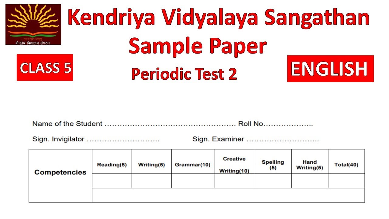 PT 2 ENGLISH CLASS5 QUESTION PAPER /SAMPLE PAPER /KENDRIYA VIDYALAYA