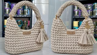 : Bolsa f'acil, econ^omica e r'apida de croch^e em fio de maha/ Crochet bag/ Clutches/Handbag