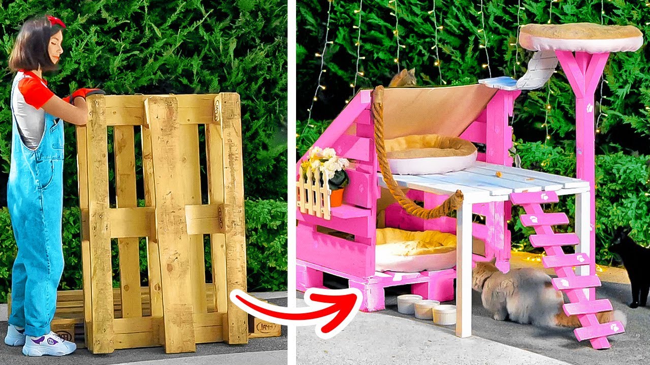 CÓMO HACER UNA LINDA CASITA PARA GATOS USANDO PALLETS | INCREÍBLES  CREACIONES PARA TU PATIO TRASERO - YouTube