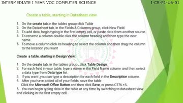 VOCATIONAL  COMPUTER  SCIENCE 1ST  YEAR  P1 - U6 - 01 - MICROSOFT ACCESS