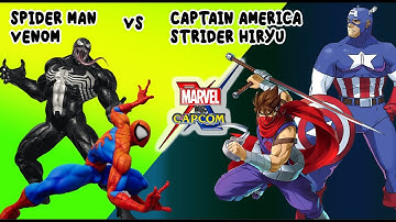 Spider Man & Venom Vs Strider Hiryu & Captain America | Marvel Vs Capcom | #Venom | #SpiderMan