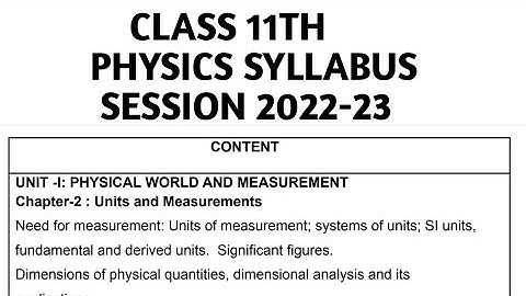 Class 11th PHYSICS Syllabus | CBSE 2022-23 | With deleted Syllabus | In English medium.