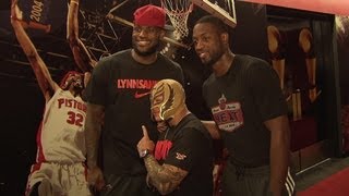 Rey Mysterio meets Miami Heat's Dwayne Wade and Lebron