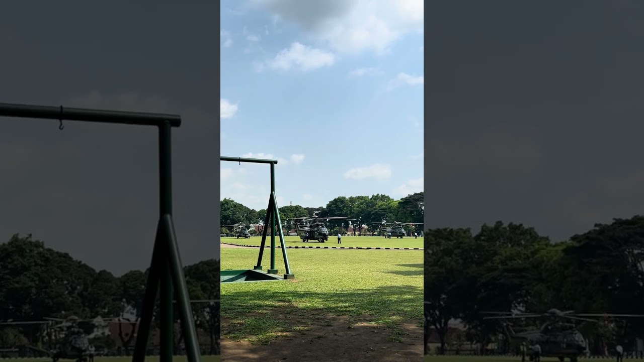 Tiga Helikopter lepas landas dari lapangan!! Tonton sampai habis 🚁🚁🚁