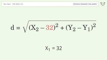 Find the distance between two points p1 (32,6) and p2 (3,14): Step-by-Step Video Solution