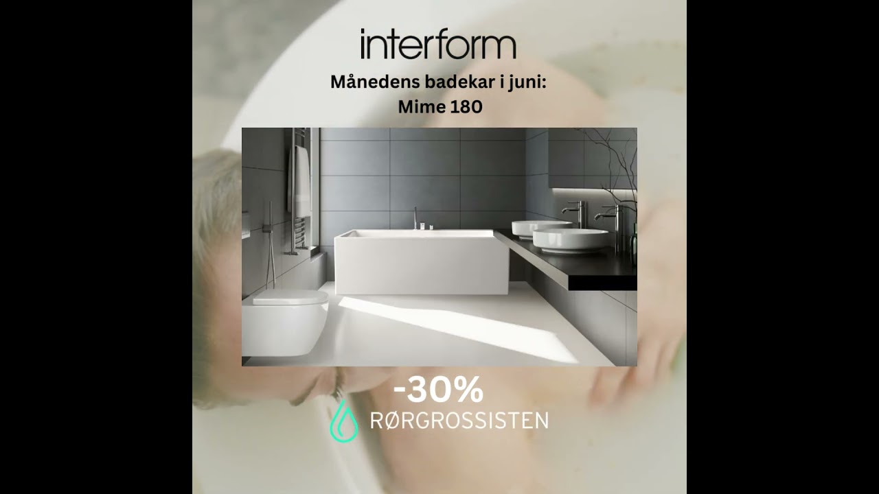 Månedens badekar i juni Mime 180 fra Interform, tilbudet finnes i nettbutikken rorgrossisten.no