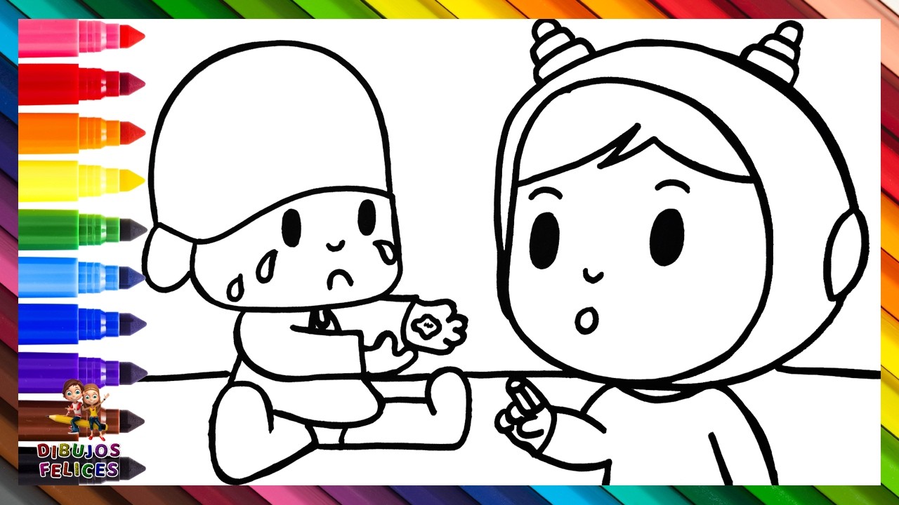 Dibuja y Colorea A Pocoyó Y Nina Con Heridas 👶🩹🩸👧😢🦆🩺 Dibujos Para Niños