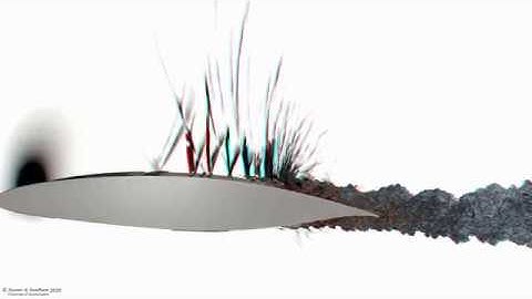 Stereoscopic animation of 3D Direct numerical simulation of a wing section at Re=500,000