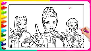 Kpop Demon Hunters New Coloring Page - Coloring HUNTRIX Girls