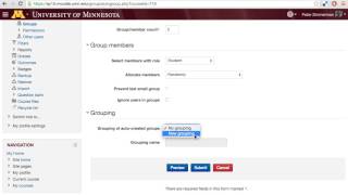 Creating groups, groupings, and a group assignment in Moodle.