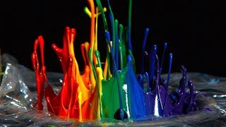 Rainbow Paint on a Speaker  12,500fps  The Slow Mo Guys