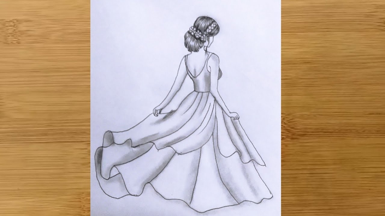 How to draw a girl with Beautiful Dress (Back Said) - step by step ...