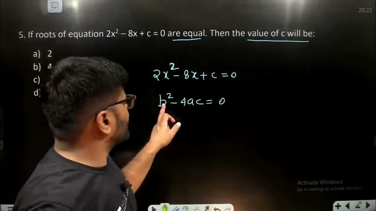 If roots of equation 2x2 – 8x + c = 0 are equal. Then the value of c ...