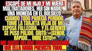 Escapé de mi hijo y mi nuera maltratadores — usé la tarjeta de mi esposa fallecida y el gerente…