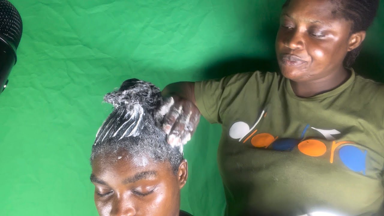 ASMR✨SATISFYING SOFT WHISPER AND GUM CRACKING HAIR RELAXER APPLICATION ON MY SISTER HAIR.
