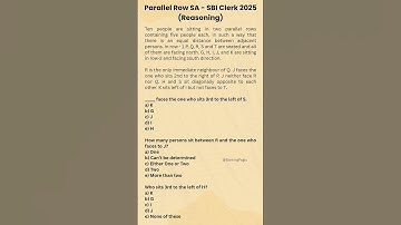 SBI Clerk 2025 Reasoning | Parallel Row Seating Arrangement | Daily Practice | Bank | BankingPaglu 🏦