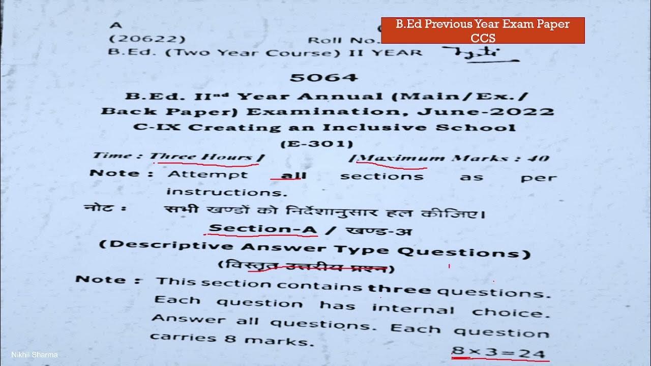 B.Ed Exam Paper CCS BED Previous Year Exam Paper 202223 Creating an