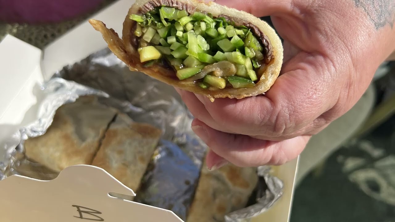 Pine and crane trying beef roll and sea salt cream drink.