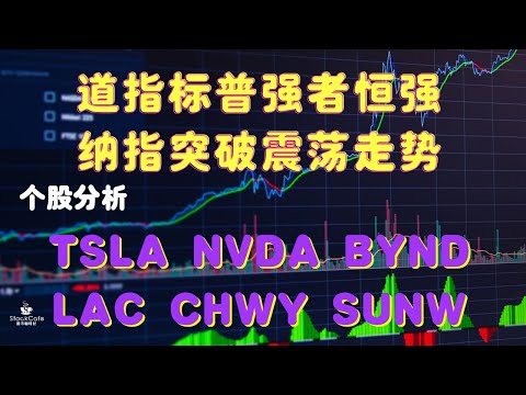 道指标普强者恒强 纳指突破震荡走势 个股分析 TSLA NVDA BYND LAC CHWY SUNW 【视频第208期】04/05/2021