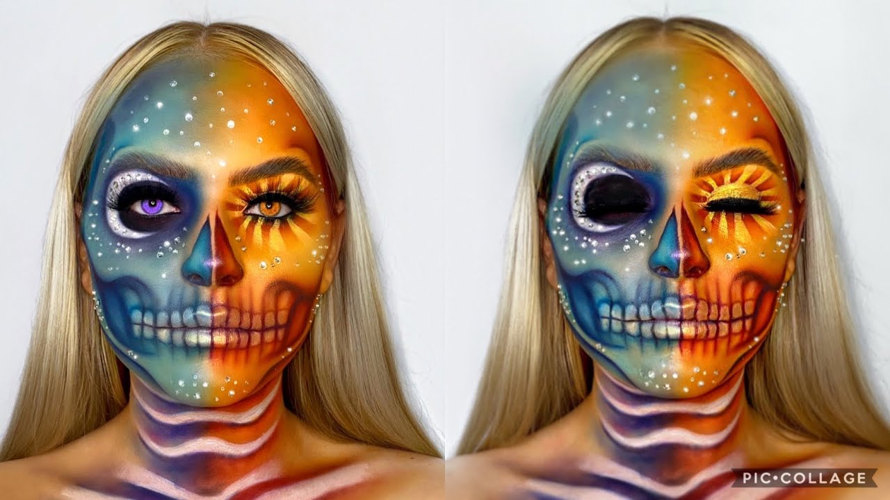 SUN & MOON SKULL💀 creative makeup tutorial! | Elle James