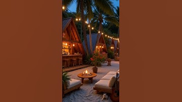 🌴 Tropical Boho Paradise at Dusk | Cozy Beach Vibes, String Lights & Bonfire Ambience 🔥