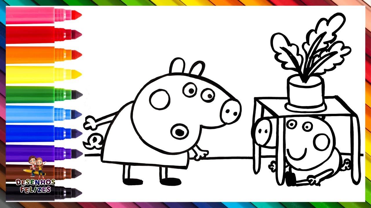 Desenhar e Pintar Passo a Passo Desenho da Peppa Pig e George brincando com  brinquedos Educativos 