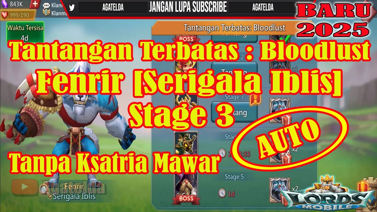 Tantangan Terbatas Bloodlust Fenrir [Serigala Iblis] Stage 3 AUTO 2025 - Lords Mobile
