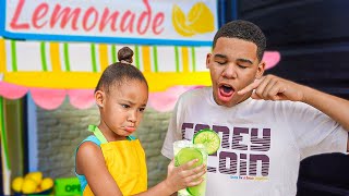 Brother DOESN'T LIKE Little Sister's LEMONADE STAND, He Learns GOOD LESSON