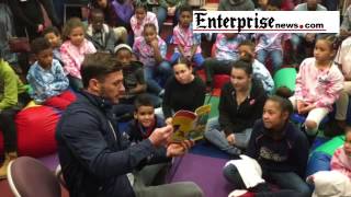 Patriots player Danny Amendola at the Davis School in Brockton, Catches for Kids Foundation
