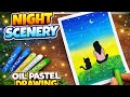 Girl and Cat Under Moonlight 🌙 Easy Oil Pastel Scenery Drawing #girl #cat #moonlight #video  #art 