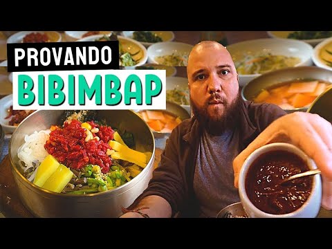 Provando BIBIMBAP - comida coreana típica de JEONJU na Coreia do Sul