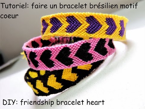 Tutoriel faire un bracelet brésilien motif coeur (DIY friendship bracelet heart)