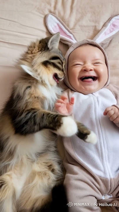 Bebe riendo con Gato #ia #ai #inteligenciaartificial #videoviral #videoshort #videos #video #views