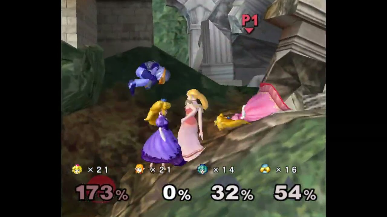 Super Smash Bros Melee - Peach vs Zelda (Red Team) vs Peach vs Zelda (Blue Team)