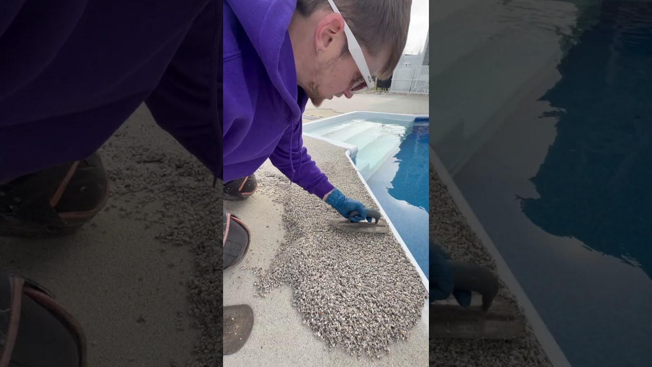 Pool deck ASMR 💦 Got this entire pool resurfaced in Alaska Tundra. This color really fits the name!