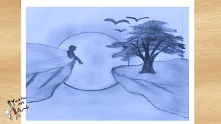 How to draw a boy in Moonlight for beginners, Pencil sketch/sad alone boy moonlight scenery  drawing