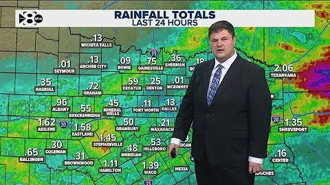 DFW Weather | Rainfall totals overnight Tuesday, 14 day forecast
