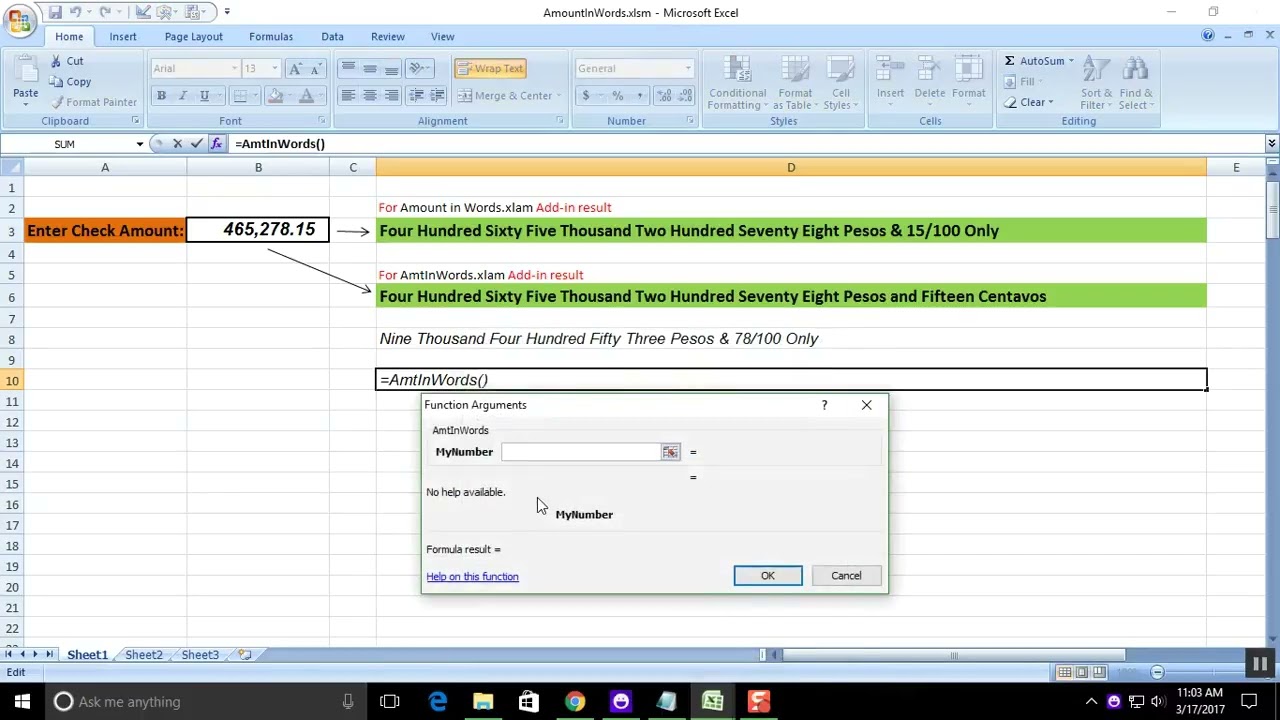 How To Convert Amount In Words In Peso On Excel In Two Different Format 