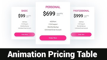 Animation pricing table Using HTML & CSS -- CSS3 pricing table design
