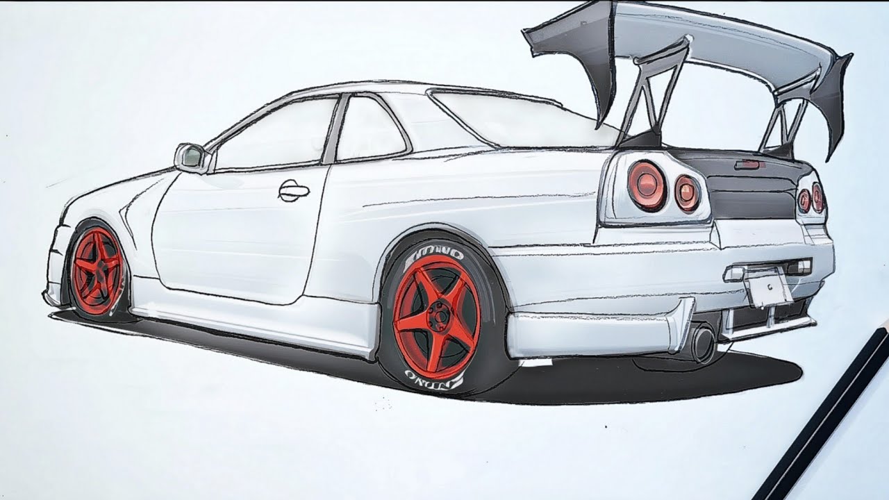 Easy R31 Drawing Nissan GTR R34 Drawing | Easy Step by Step 🔥(Sporty Back Look 😍)🔥 - YouTube