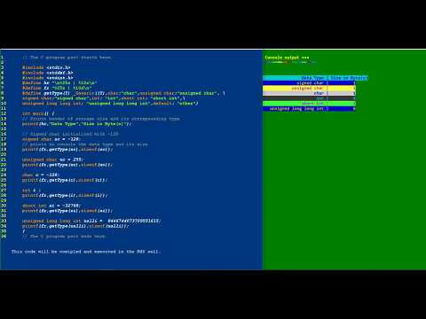C Data types - Integer types,  storage sizes