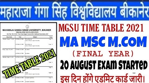 Mgsu Pg TimeTable 2021 || Mgsu exam timetable 2021.Mgsu Ma, Msc, M.com Timetable 2021.