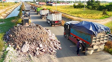 Huge size Opening stage! Landfill Using Dozer Push soil road construction &Dump Truck 5Ton Unloading