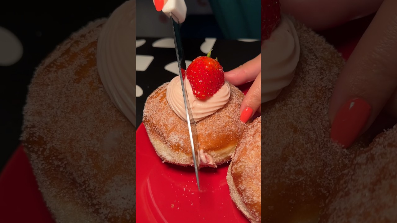 The STRAWBERRY CHEESECAKE BOMBOLONE from Unregular bakery in NYC!!! 🍓🍩🤤 SO good. #DEVOURPOWER
