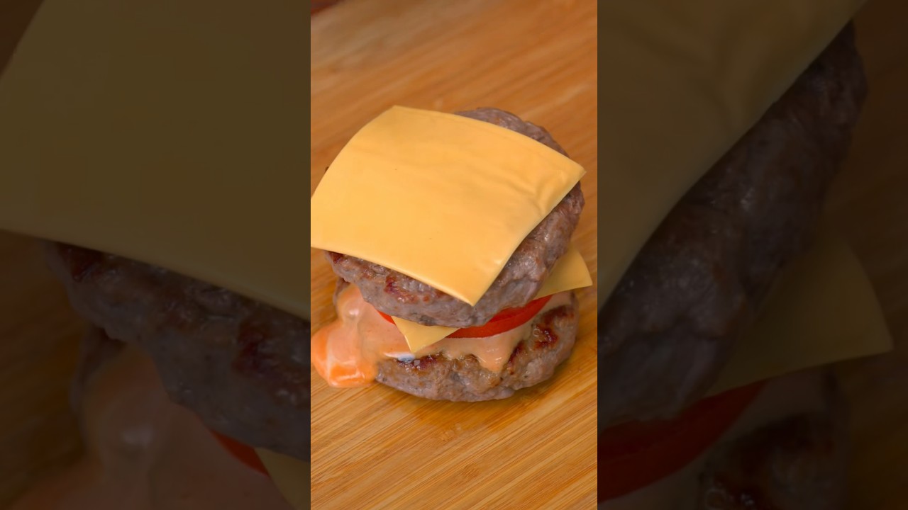 ชีสเบอร์เกอร์เนื้อ 3 ชั้น #shorts #cooking  #asmr